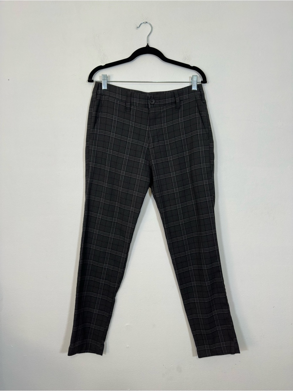 Hollister Mens Plaid Skinny Chino Pants Size 29x30 Gray Preppy Hipster Casual